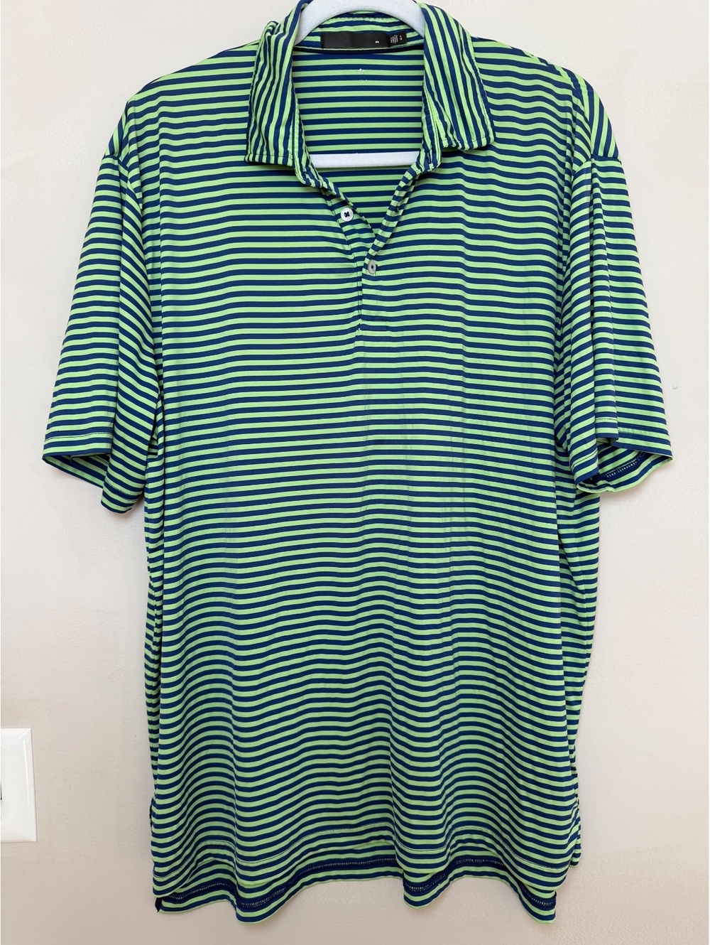 RLX Ralph Lauren Men's Green and Navy Striped Performance Polo Shirt Size Large